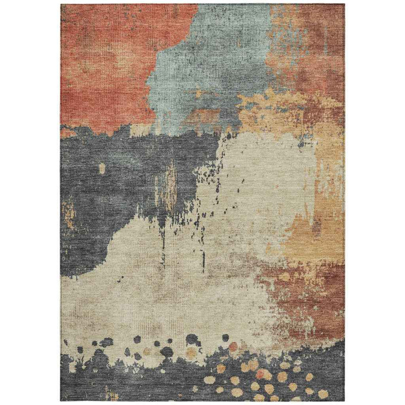 10' X 14' Rust Beige And Charcoal Abstract Washable Indoor Outdoor Area Rug