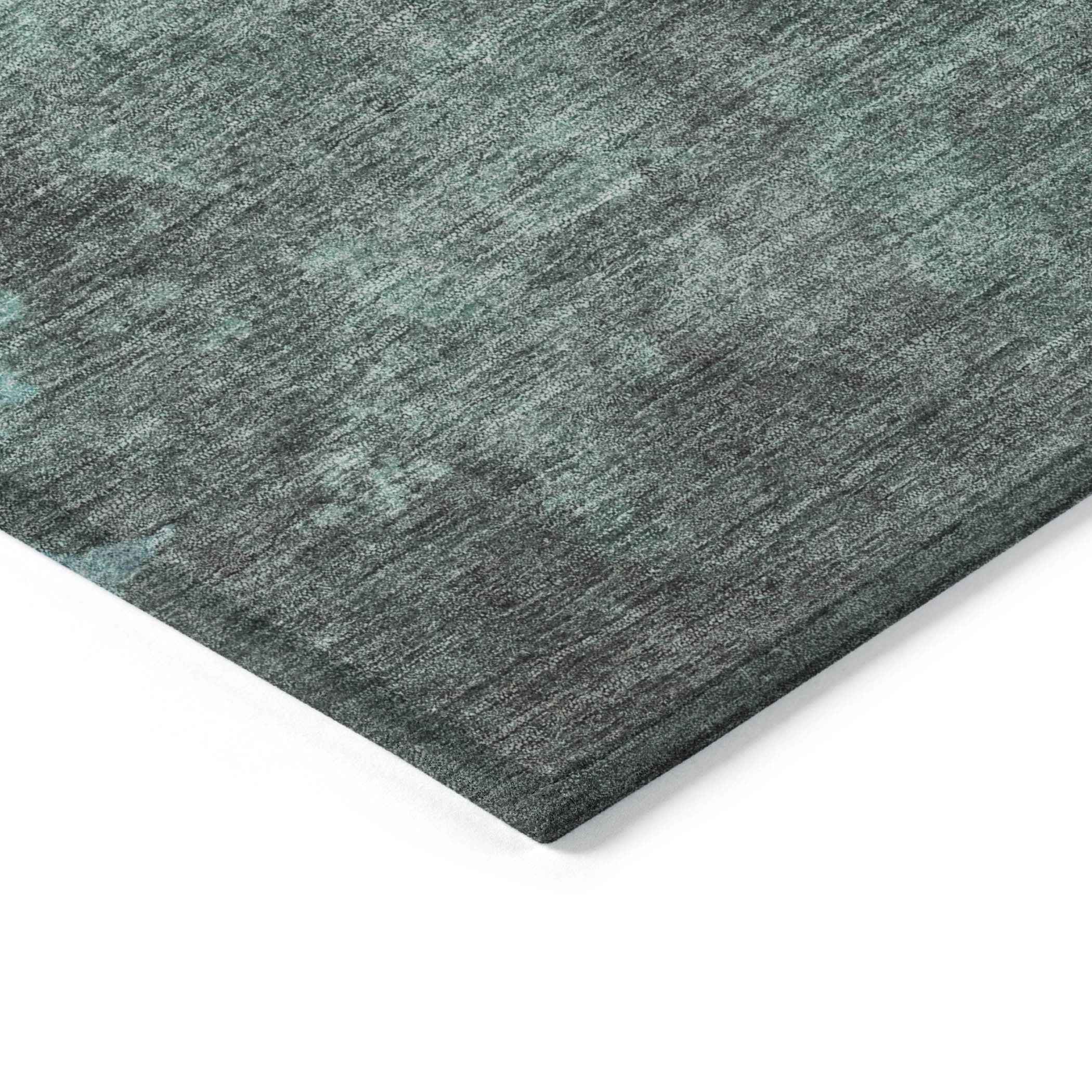 8' X 10' Teal Blue And Pale Aqua Abstract Washable Indoor Outdoor Area Rug