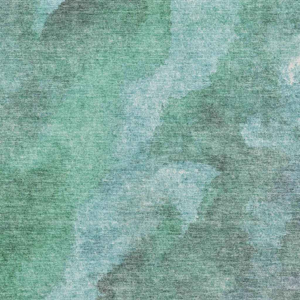 8' X 10' Teal Blue And Pale Aqua Abstract Washable Indoor Outdoor Area Rug