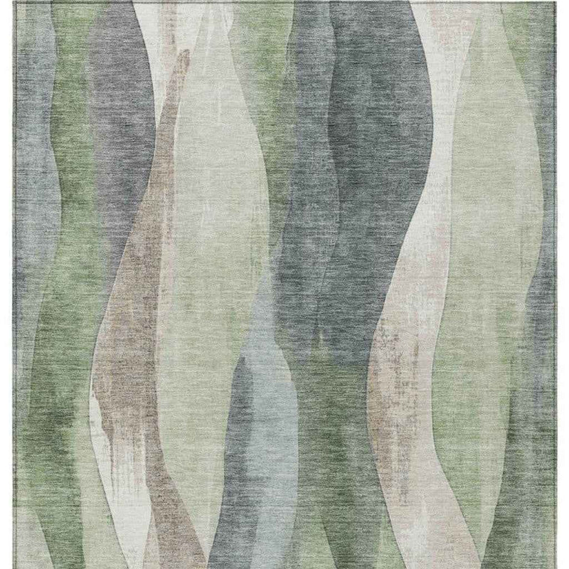 10' X 14' Fern Green And Gray Abstract Washable Indoor Outdoor Area Rug