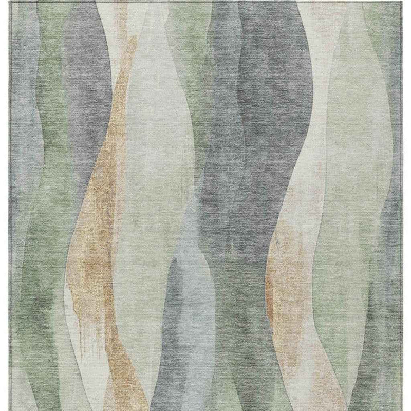 10' X 14' Artichoke Green And Gray Abstract Washable Indoor Outdoor Area Rug