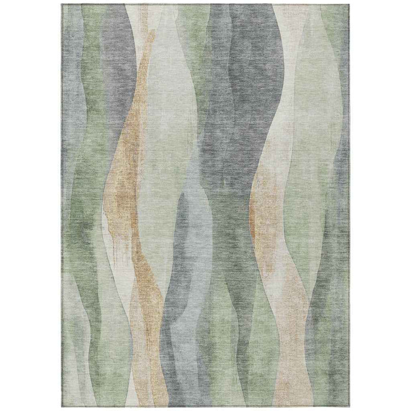10' X 14' Artichoke Green And Gray Abstract Washable Indoor Outdoor Area Rug