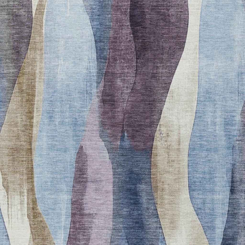 3' X 5' Denim Blue And Purple Abstract Washable Indoor Outdoor Area Rug