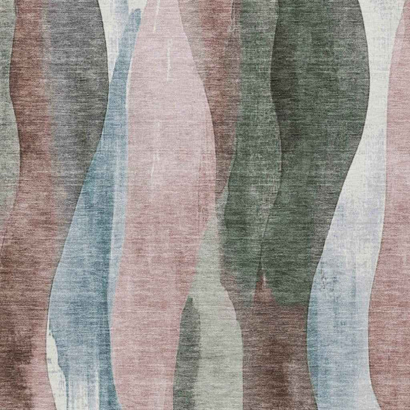 3' X 5' Salmon And Denim Blue Abstract Washable Indoor Outdoor Area Rug