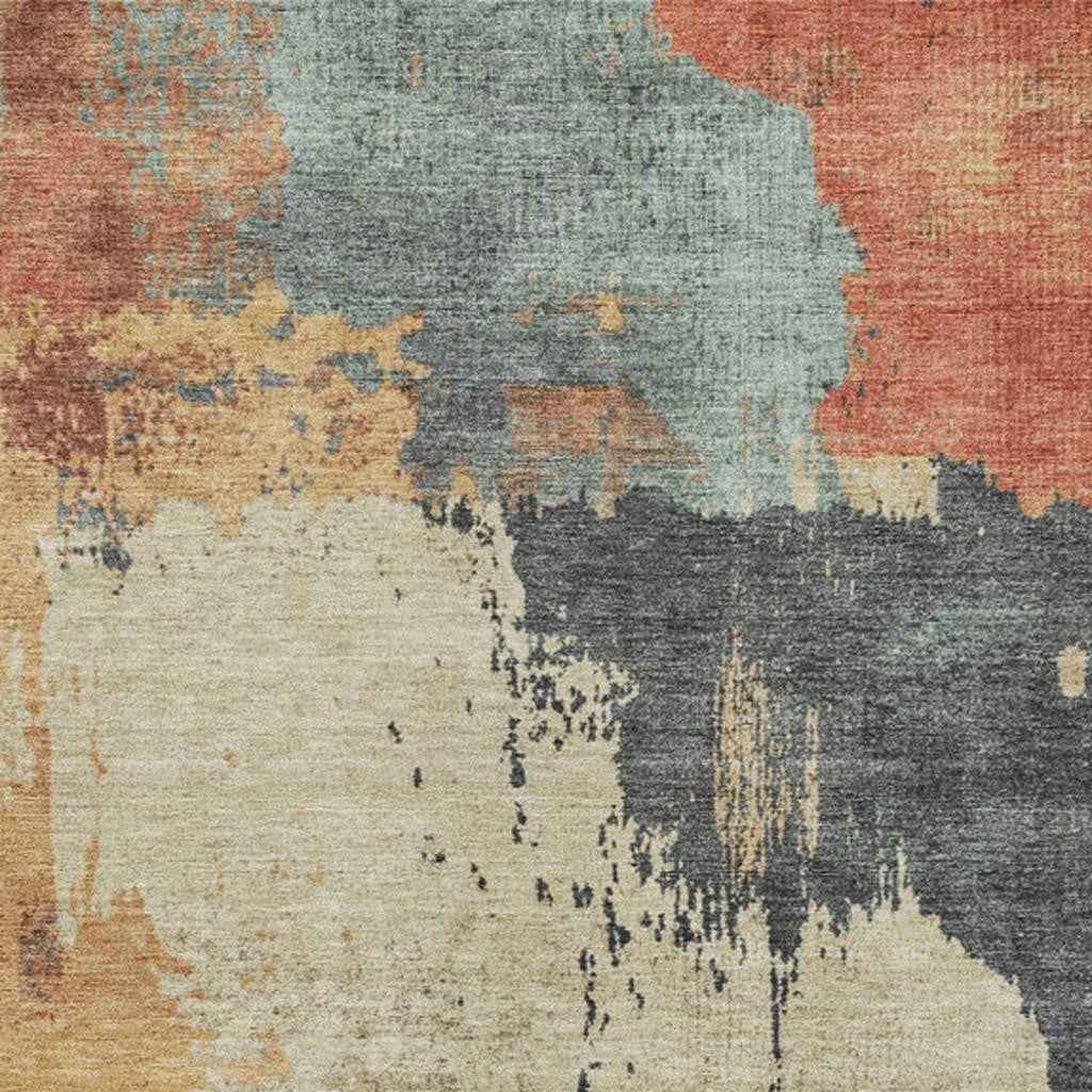 9' X 12' Rust Beige And Charcoal Abstract Washable Indoor Outdoor Area Rug