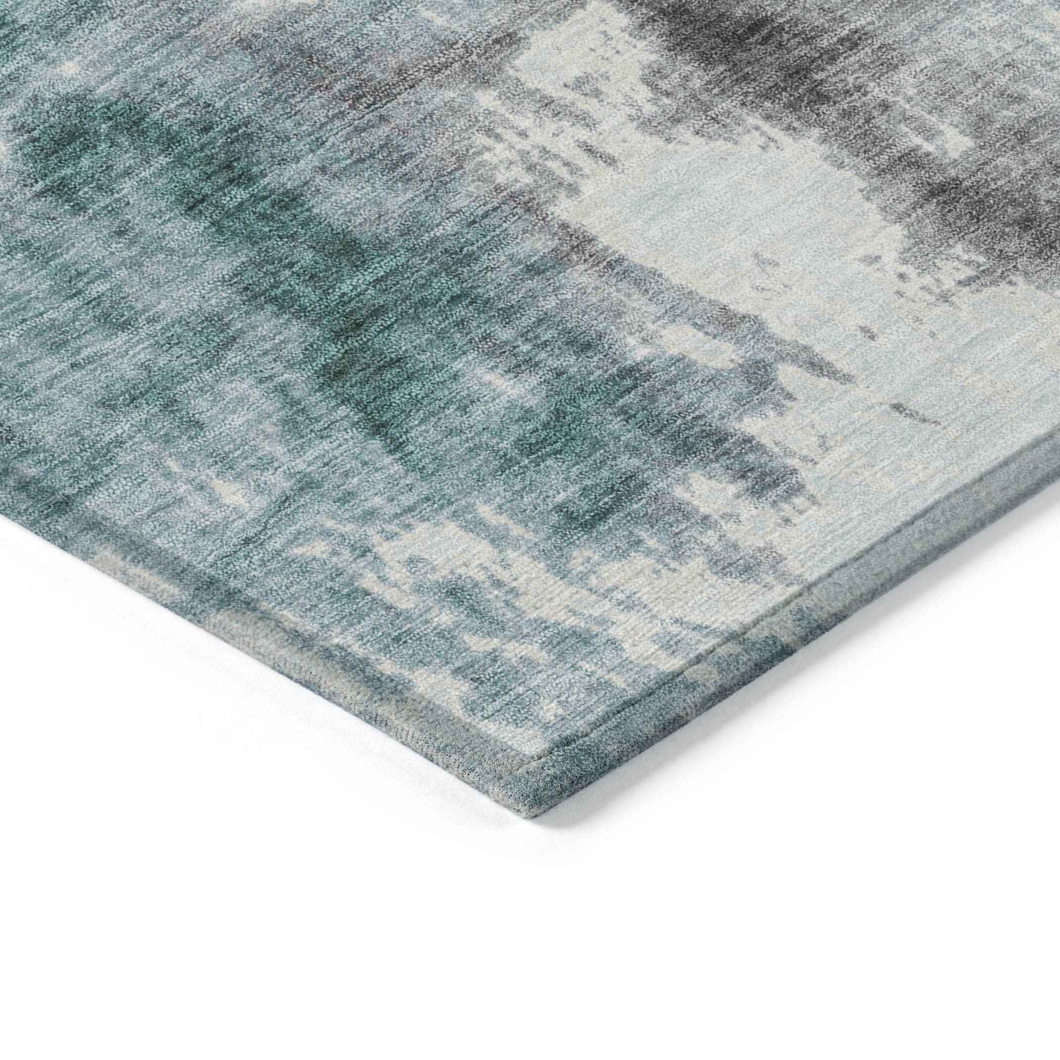 3' X 5' Teal Blue And Ivory Abstract Washable Indoor Outdoor Area Rug