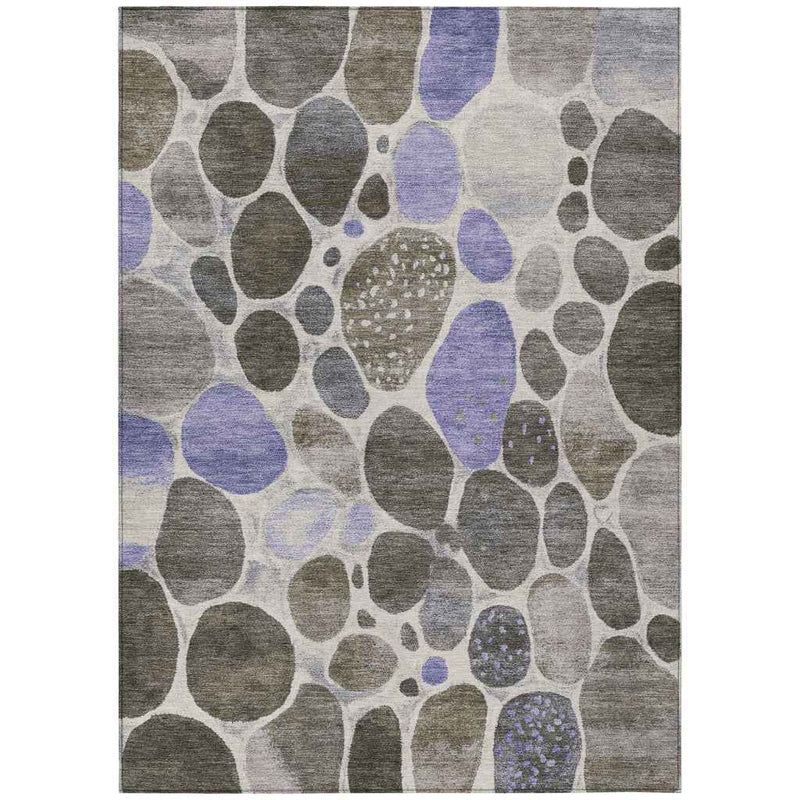 9' X 12' Chocolate Ivory And Purple Geometric Washable Indoor Outdoor Area Rug