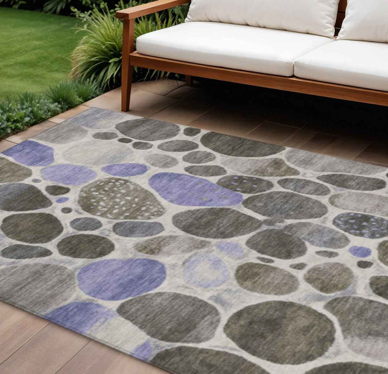 9' X 12' Chocolate Ivory And Purple Geometric Washable Indoor Outdoor Area Rug