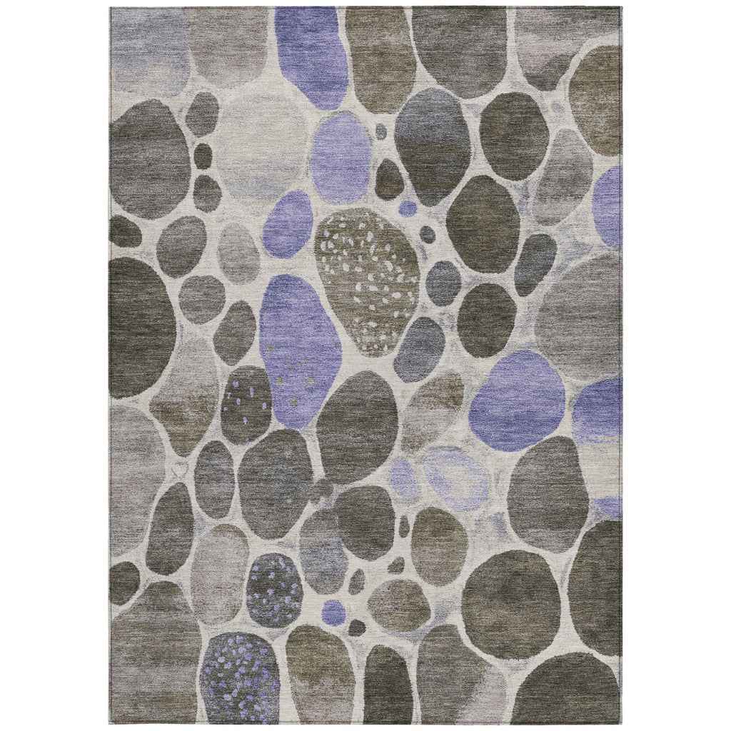 9' X 12' Chocolate Ivory And Purple Geometric Washable Indoor Outdoor Area Rug