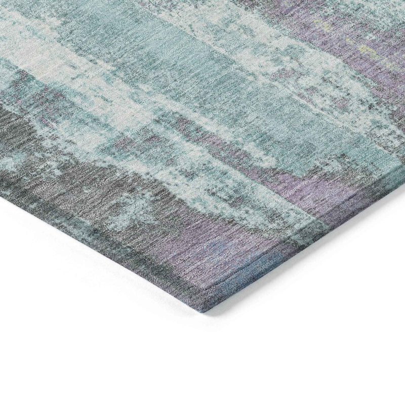8' X 10' Teal Blue And Ivory Abstract Washable Indoor Outdoor Area Rug
