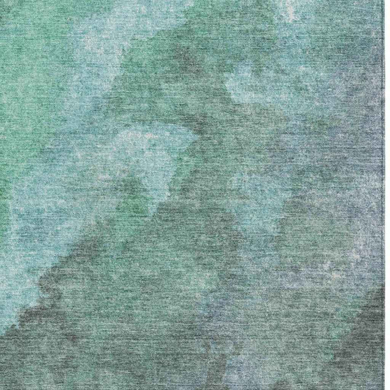 9' X 12' Teal Blue And Pale Aqua Abstract Washable Indoor Outdoor Area Rug