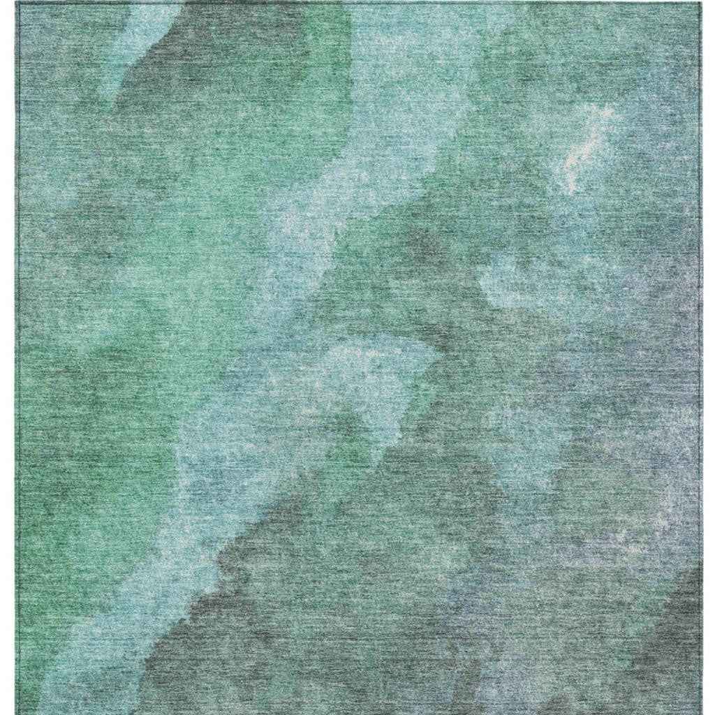 9' X 12' Teal Blue And Pale Aqua Abstract Washable Indoor Outdoor Area Rug