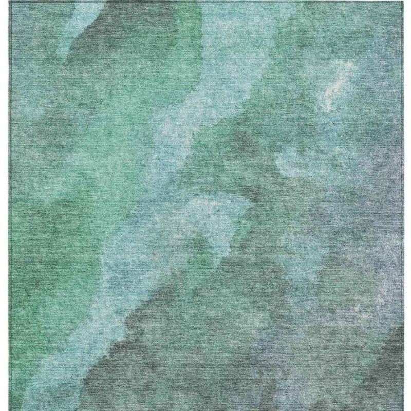 9' X 12' Teal Blue And Pale Aqua Abstract Washable Indoor Outdoor Area Rug
