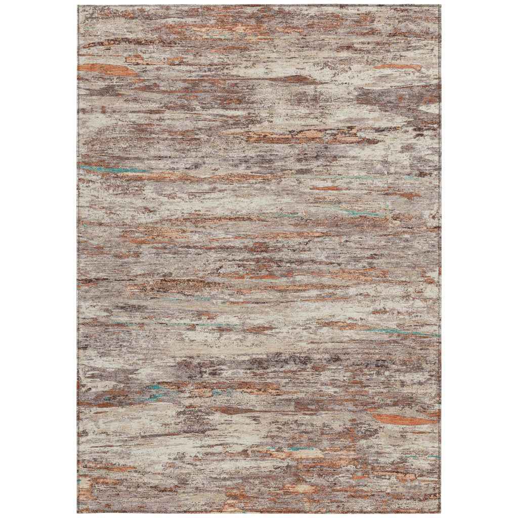 10' X 14' Terra Cotta And Beige Abstract Washable Indoor Outdoor Area Rug