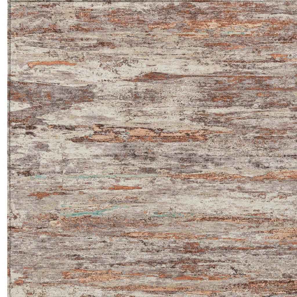 10' X 14' Terra Cotta And Beige Abstract Washable Indoor Outdoor Area Rug