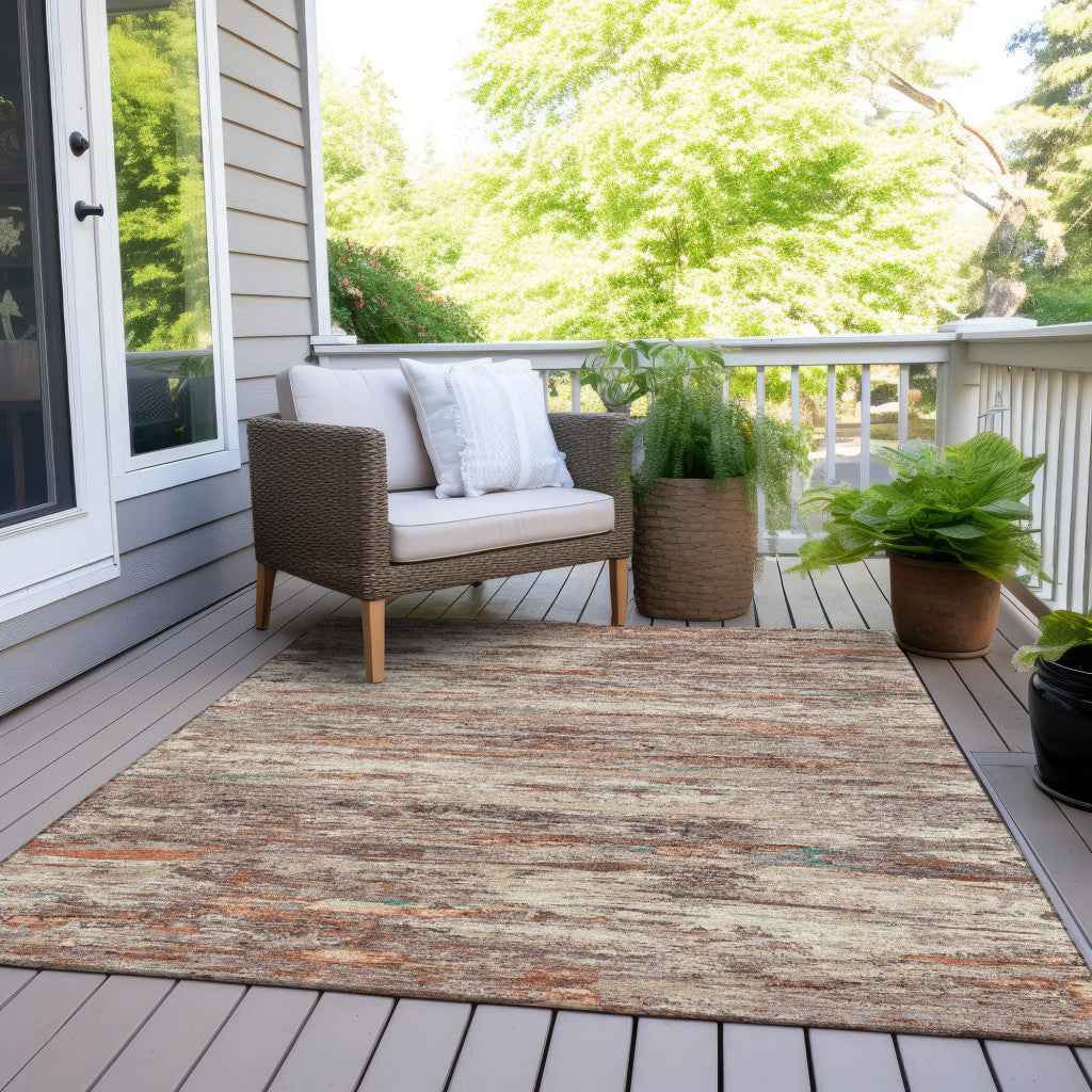10' X 14' Terra Cotta And Beige Abstract Washable Indoor Outdoor Area Rug