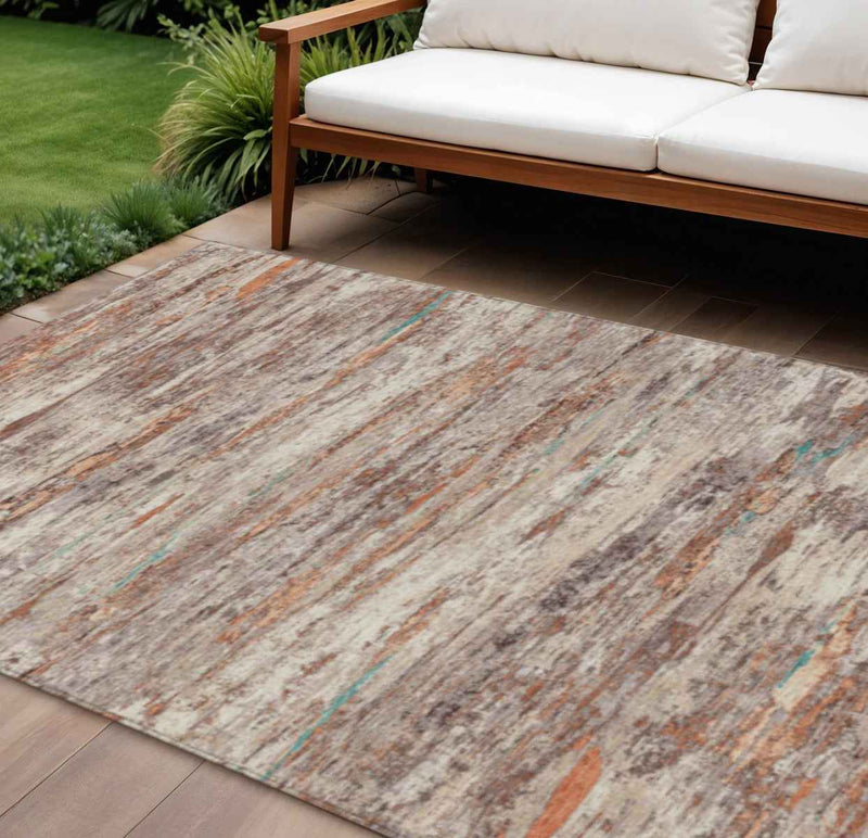 10' X 14' Terra Cotta And Beige Abstract Washable Indoor Outdoor Area Rug
