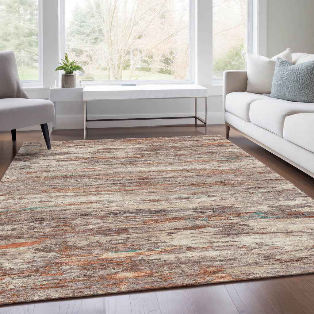 10' X 14' Terra Cotta And Beige Abstract Washable Indoor Outdoor Area Rug