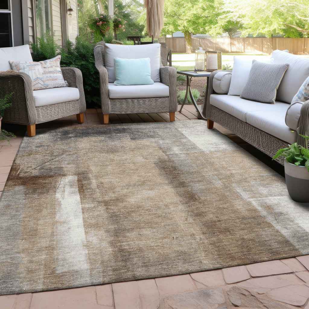 10' X 14' Beige And Ivory Abstract Washable Indoor Outdoor Area Rug