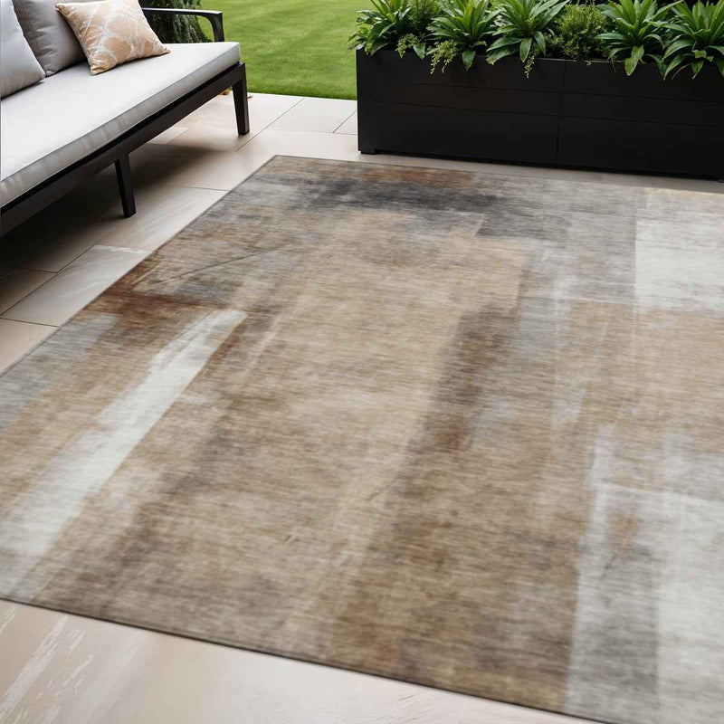 5' X 8' Beige And Ivory Abstract Washable Indoor Outdoor Area Rug