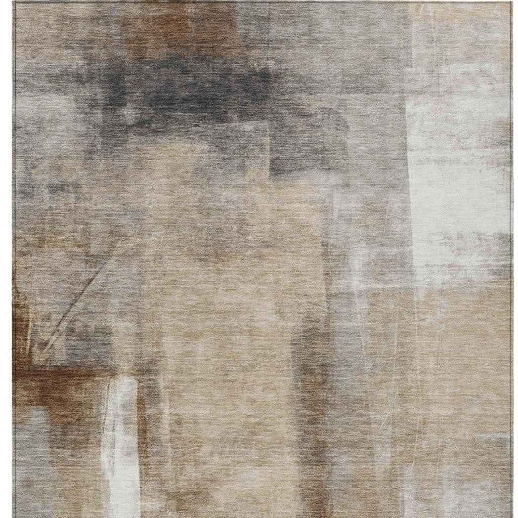 5' X 8' Beige And Ivory Abstract Washable Indoor Outdoor Area Rug