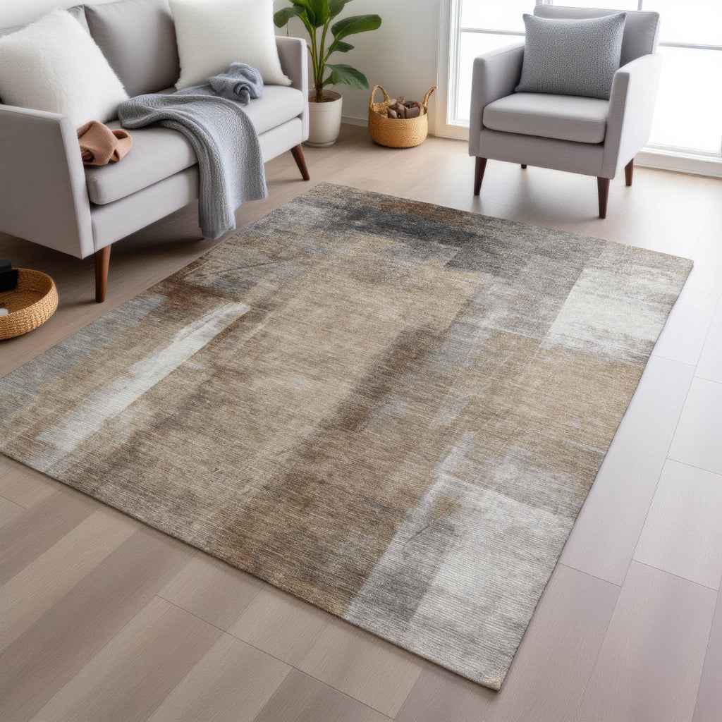 5' X 8' Beige And Ivory Abstract Washable Indoor Outdoor Area Rug