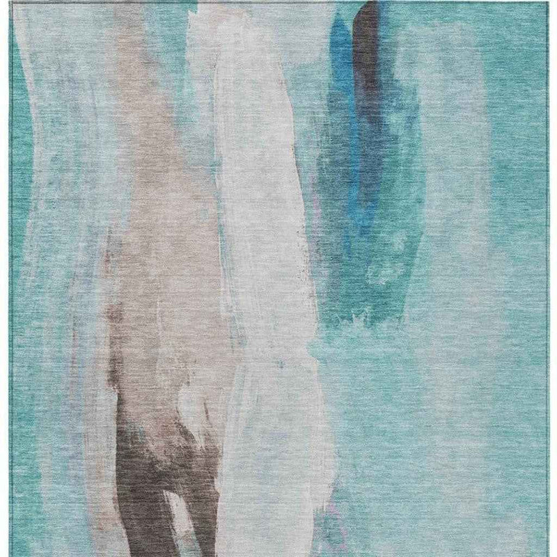 9' X 12' Teal Blue And Brown Abstract Washable Indoor Outdoor Area Rug