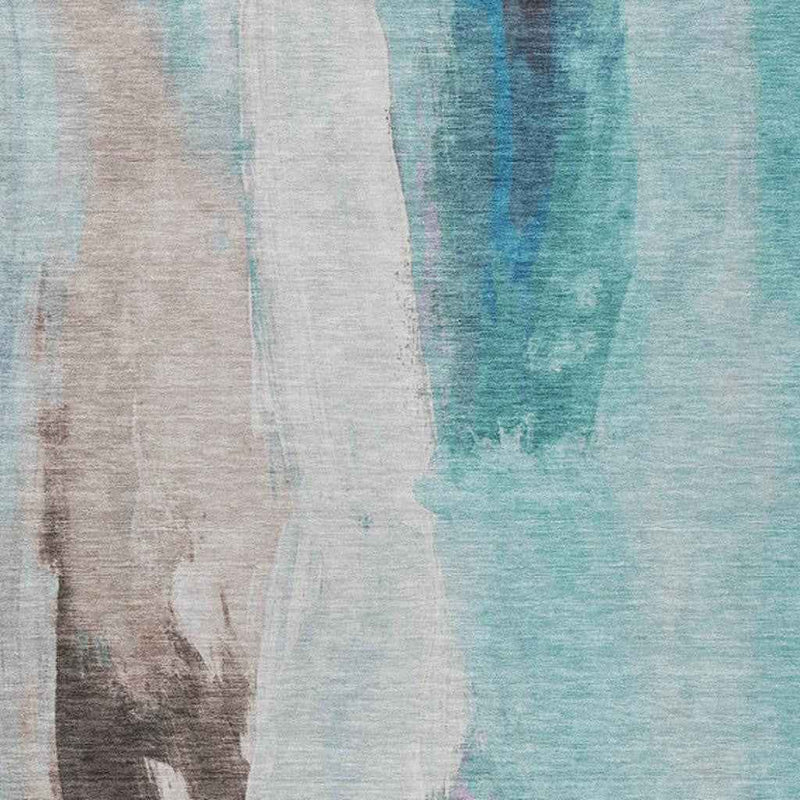 9' X 12' Teal Blue And Brown Abstract Washable Indoor Outdoor Area Rug