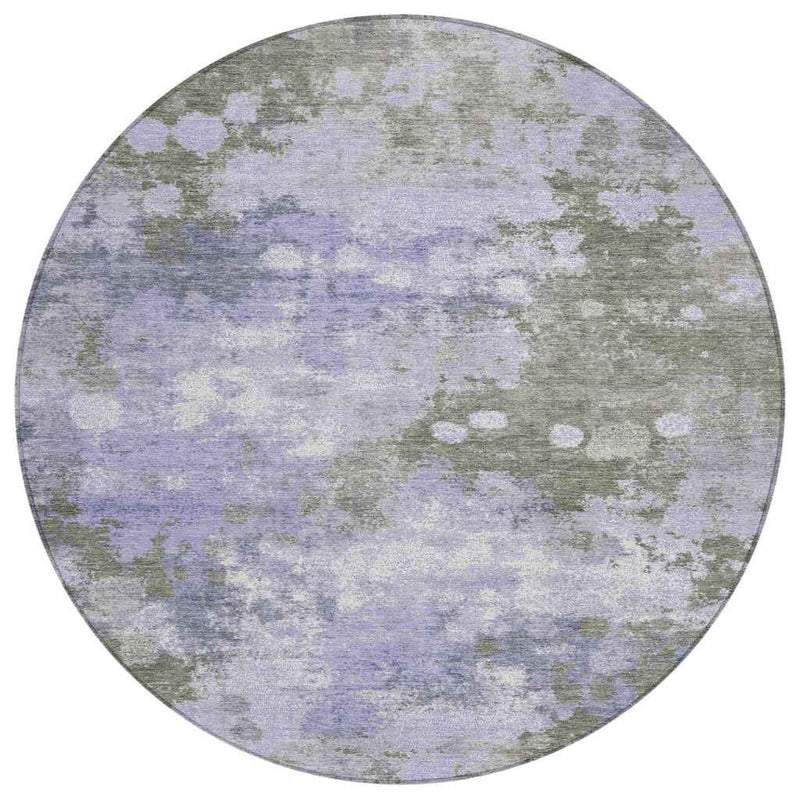 8' Lavender And Taupe Round Abstract Washable Indoor Outdoor Area Rug