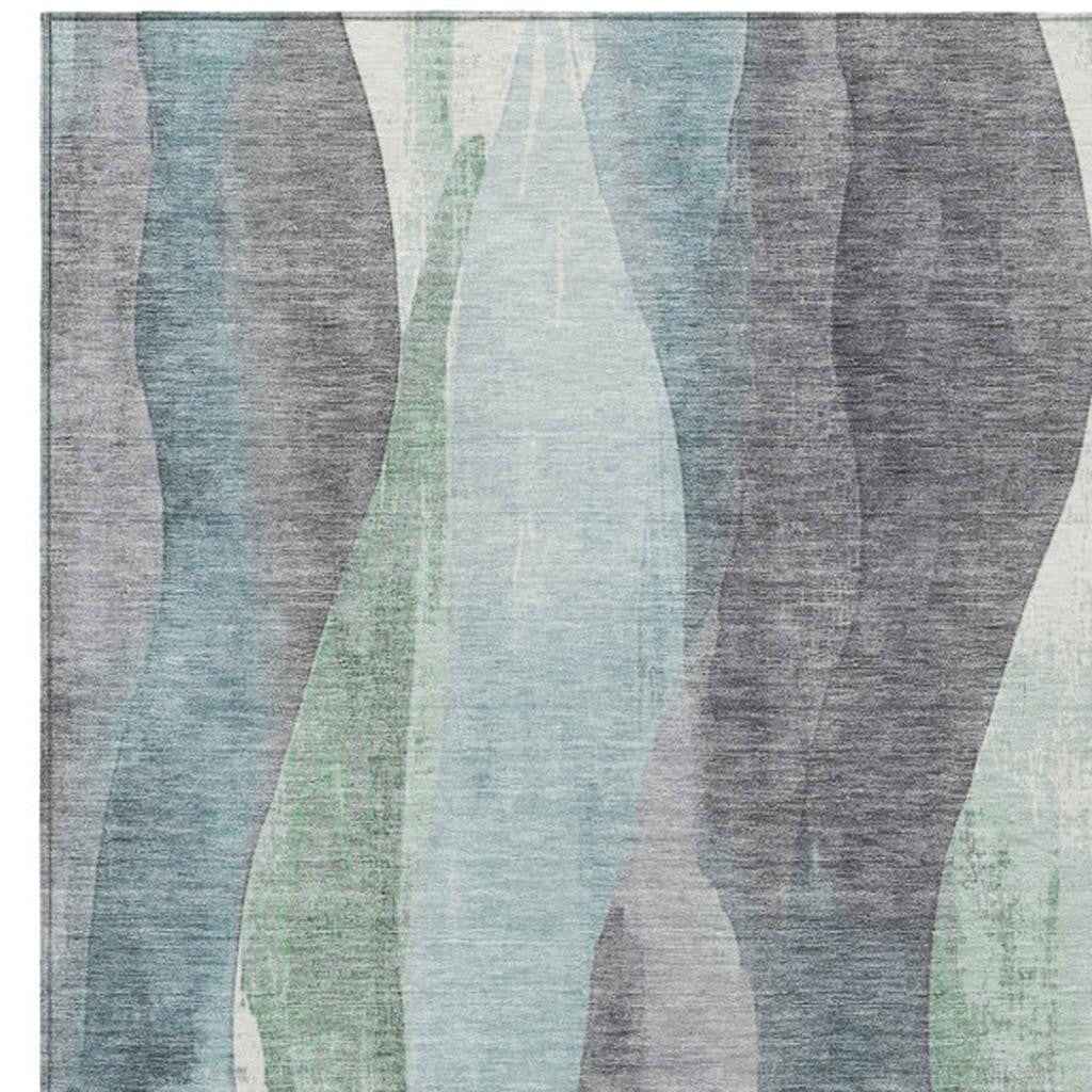 10' X 14' Teal Blue And Fern Green Abstract Washable Indoor Outdoor Area Rug