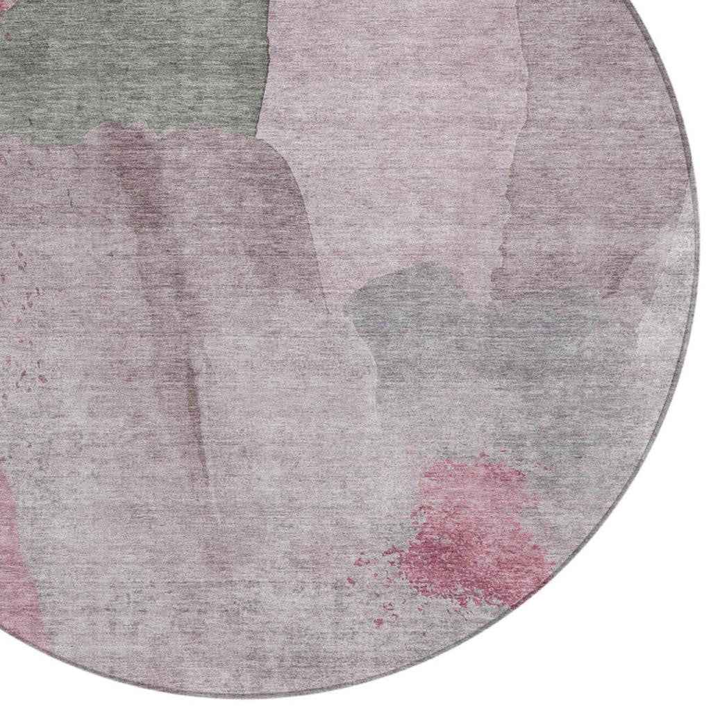 8' Blush And Gray Round Abstract Washable Indoor Outdoor Area Rug