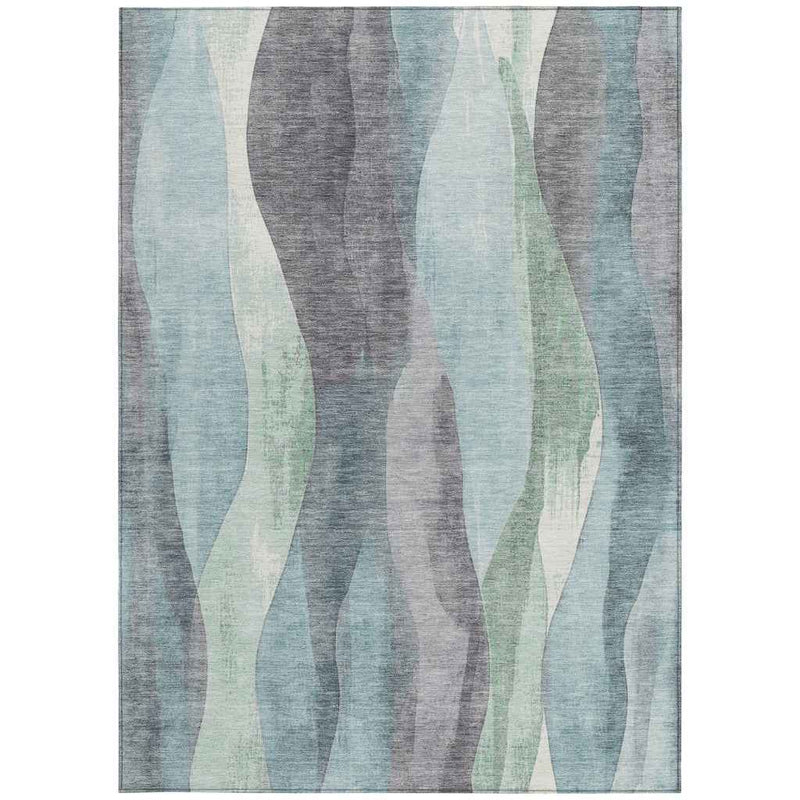 8' X 10' Teal Blue And Fern Green Abstract Washable Indoor Outdoor Area Rug