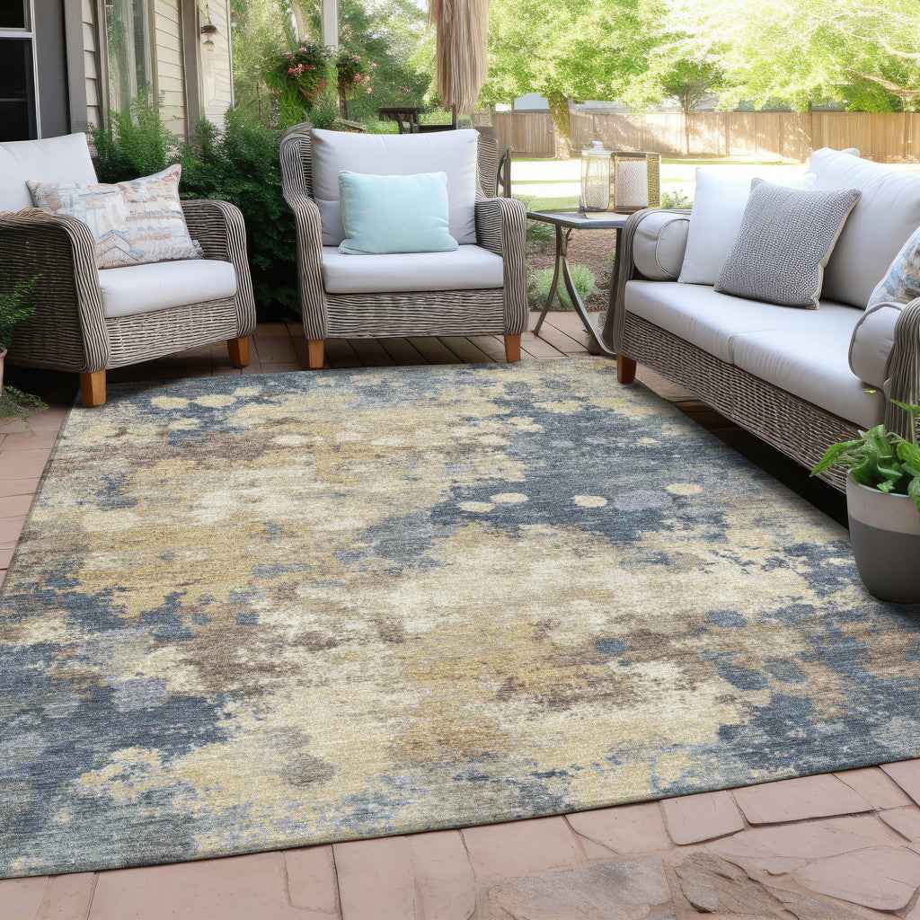 10' X 14' Gold And Beige Abstract Washable Indoor Outdoor Area Rug