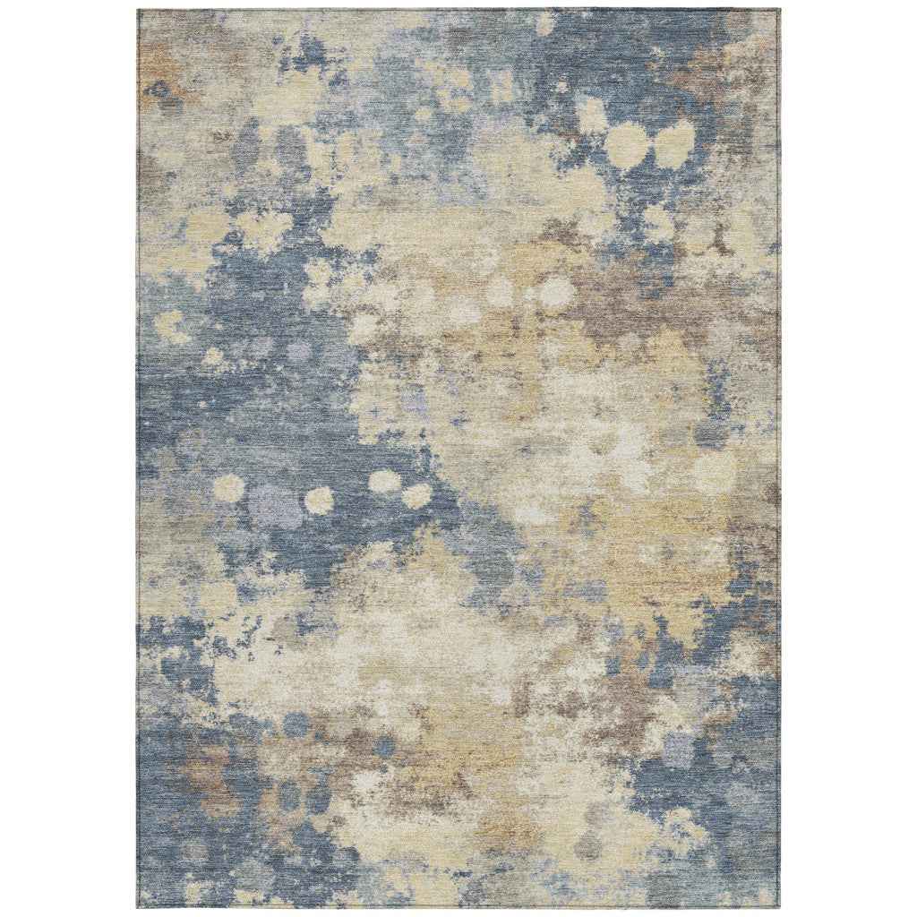 10' X 14' Gold And Beige Abstract Washable Indoor Outdoor Area Rug