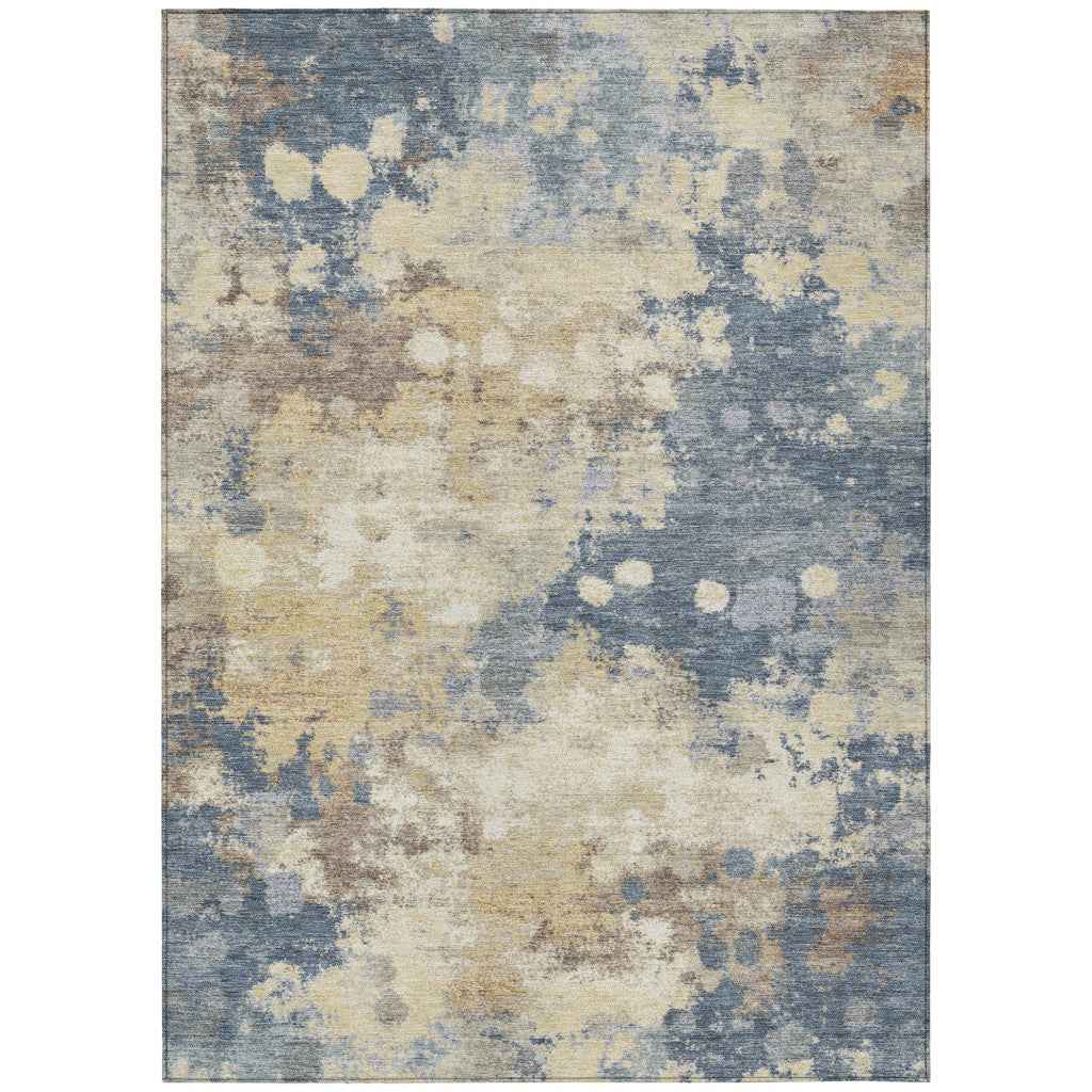 8' X 10' Gold And Beige Abstract Washable Indoor Outdoor Area Rug