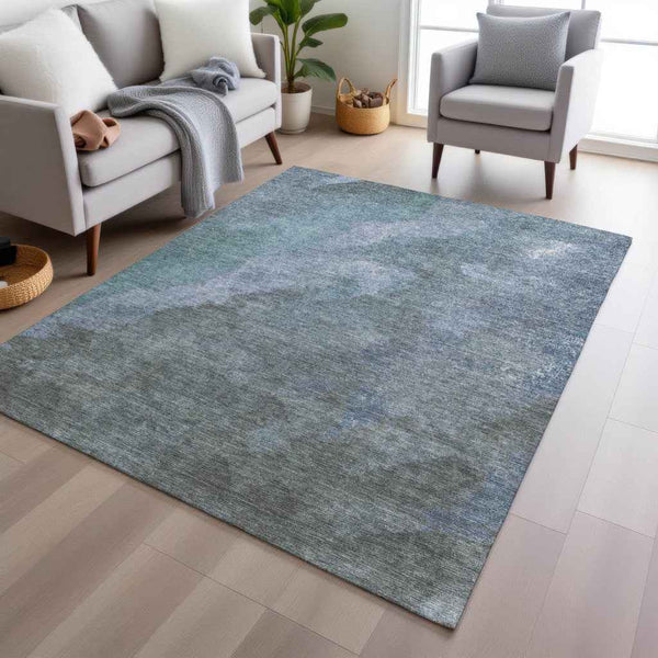 10' X 14' Blue And Gray Abstract Washable Indoor Outdoor Area Rug