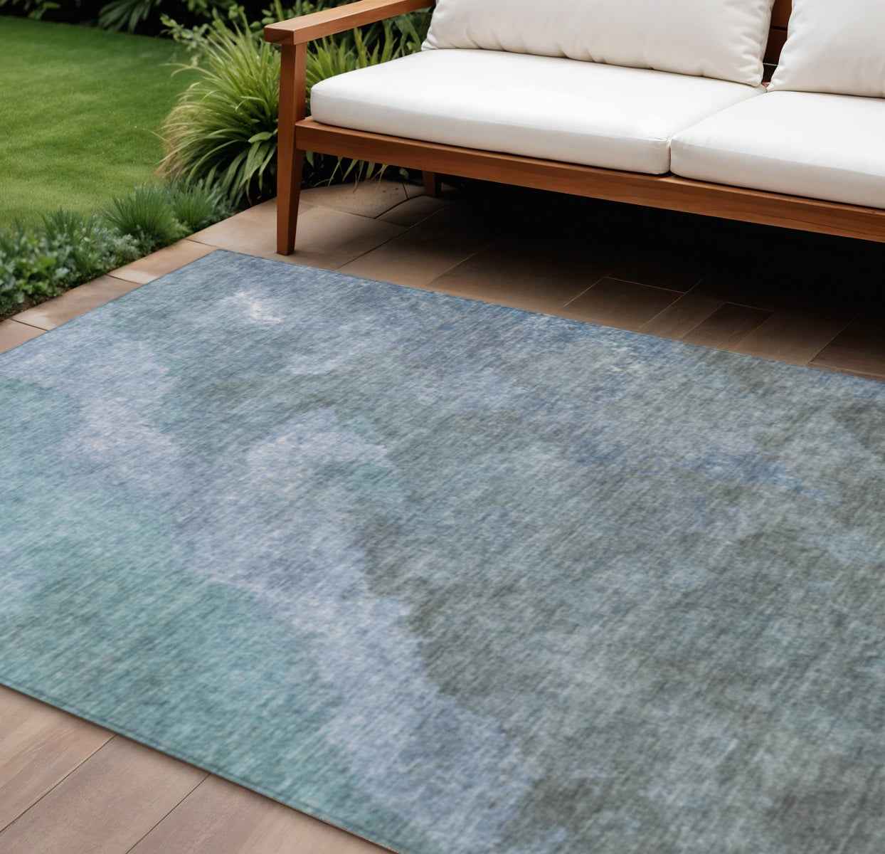 10' X 14' Blue And Gray Abstract Washable Indoor Outdoor Area Rug
