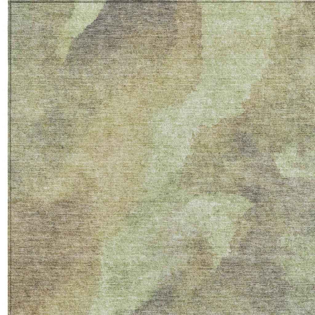 9' X 12' Artichoke Green And Taupe Abstract Washable Indoor Outdoor Area Rug