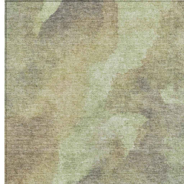 9' X 12' Artichoke Green And Taupe Abstract Washable Indoor Outdoor Area Rug