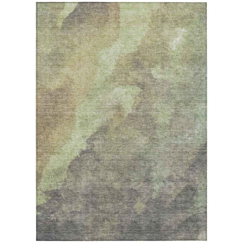 9' X 12' Artichoke Green And Taupe Abstract Washable Indoor Outdoor Area Rug
