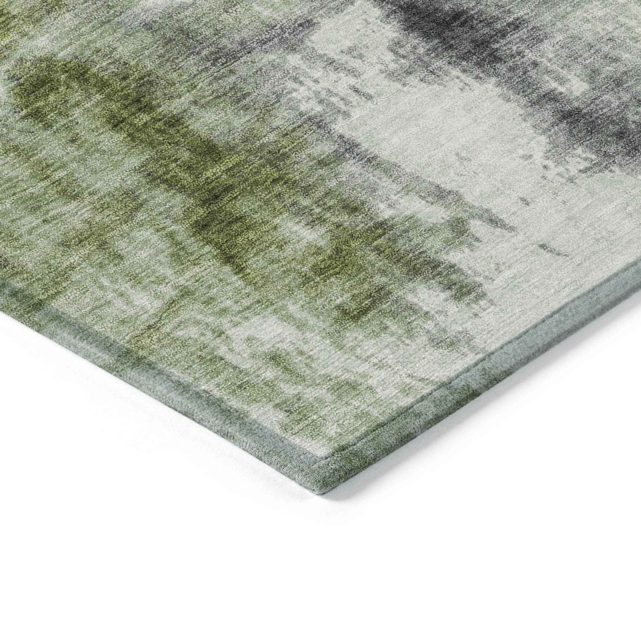 8' X 10' Olive Green And Ivory Abstract Washable Indoor Outdoor Area Rug