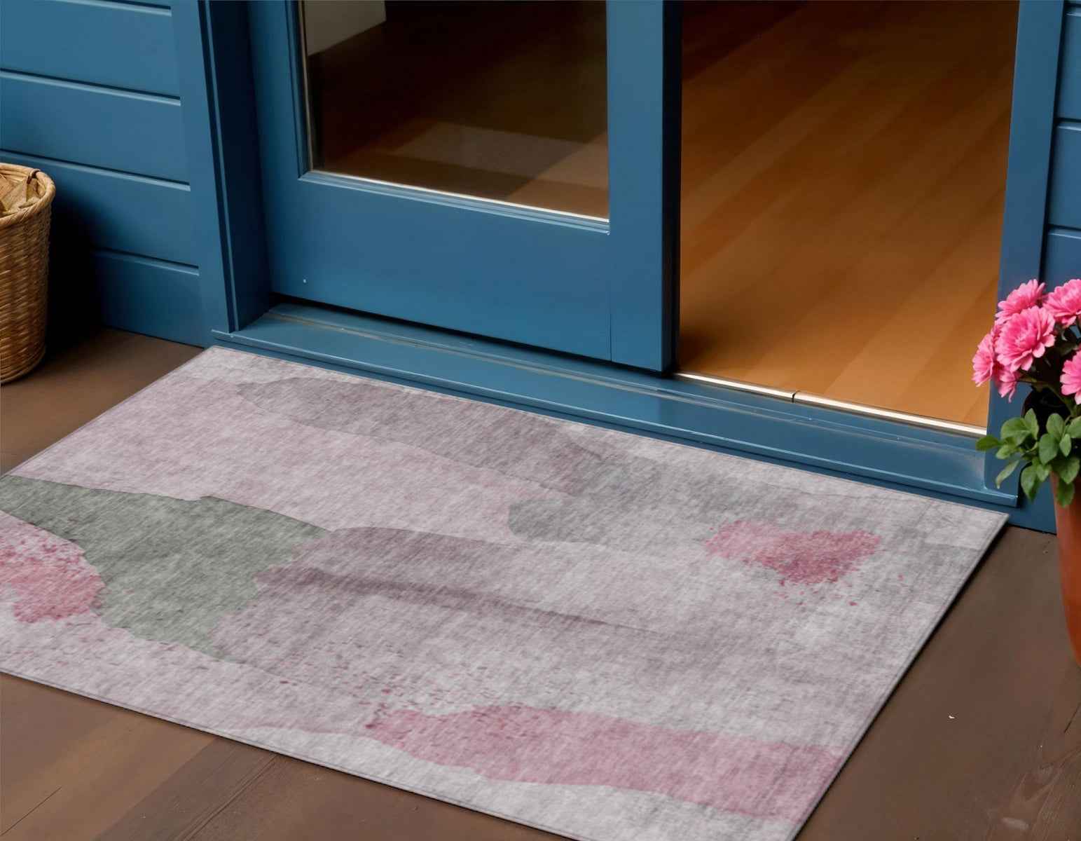 3' X 5' Blush And Gray Abstract Washable Indoor Outdoor Area Rug