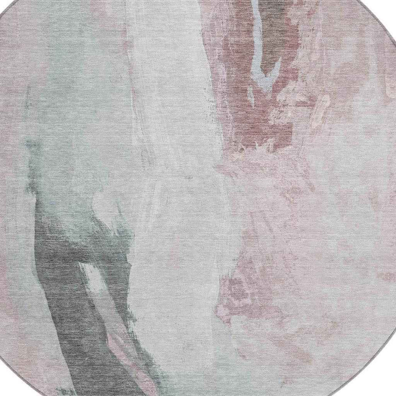 8' Blush And Gray Round Abstract Washable Indoor Outdoor Area Rug