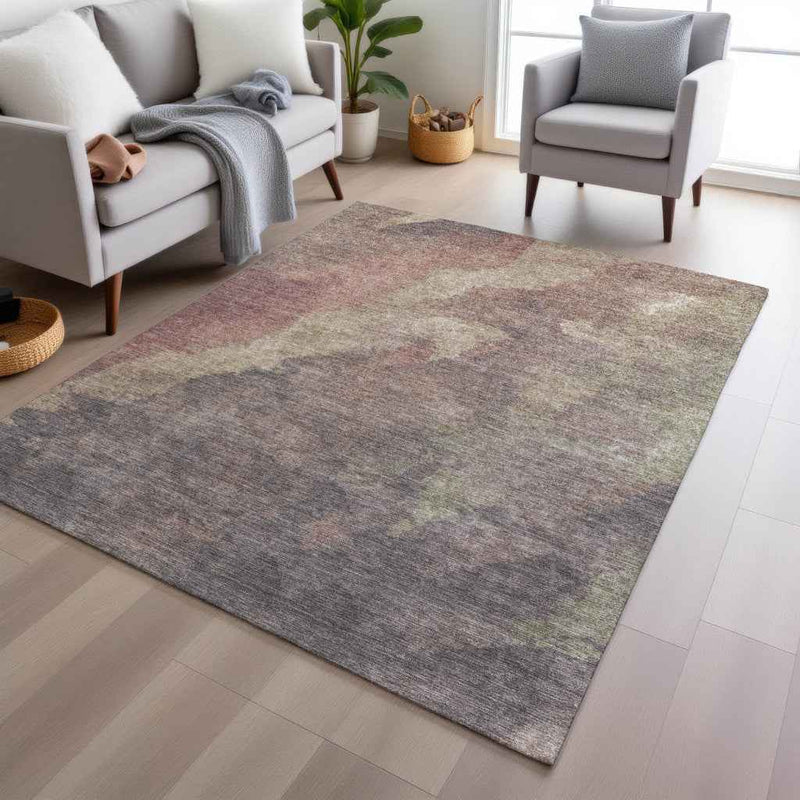 3' X 5' Copper And Taupe Abstract Washable Indoor Outdoor Area Rug