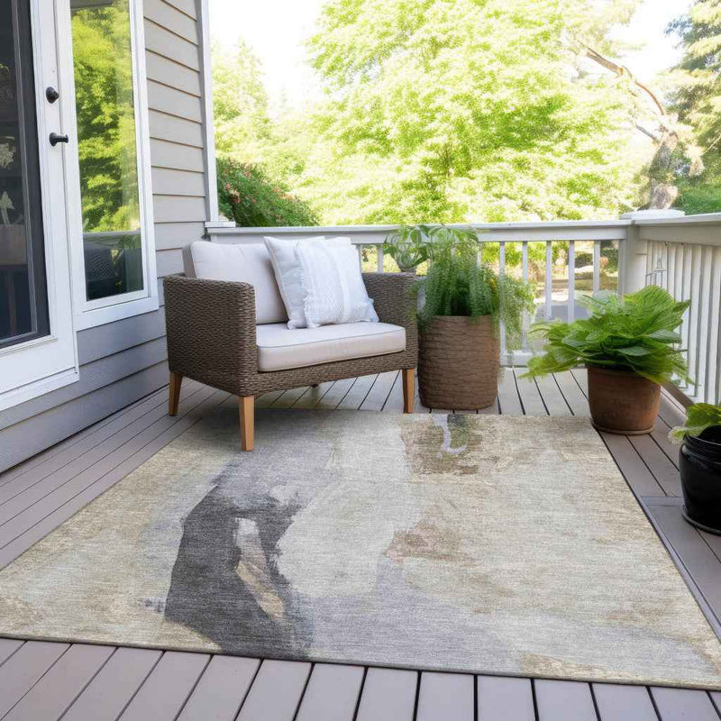 8' X 10' Ivory And Charcoal Abstract Washable Indoor Outdoor Area Rug