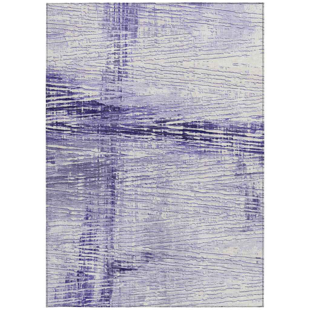 8' X 10' Lavender And Ivory Striped Washable Indoor Outdoor Area Rug