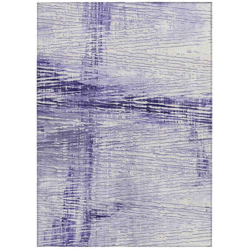 8' X 10' Lavender And Ivory Striped Washable Indoor Outdoor Area Rug
