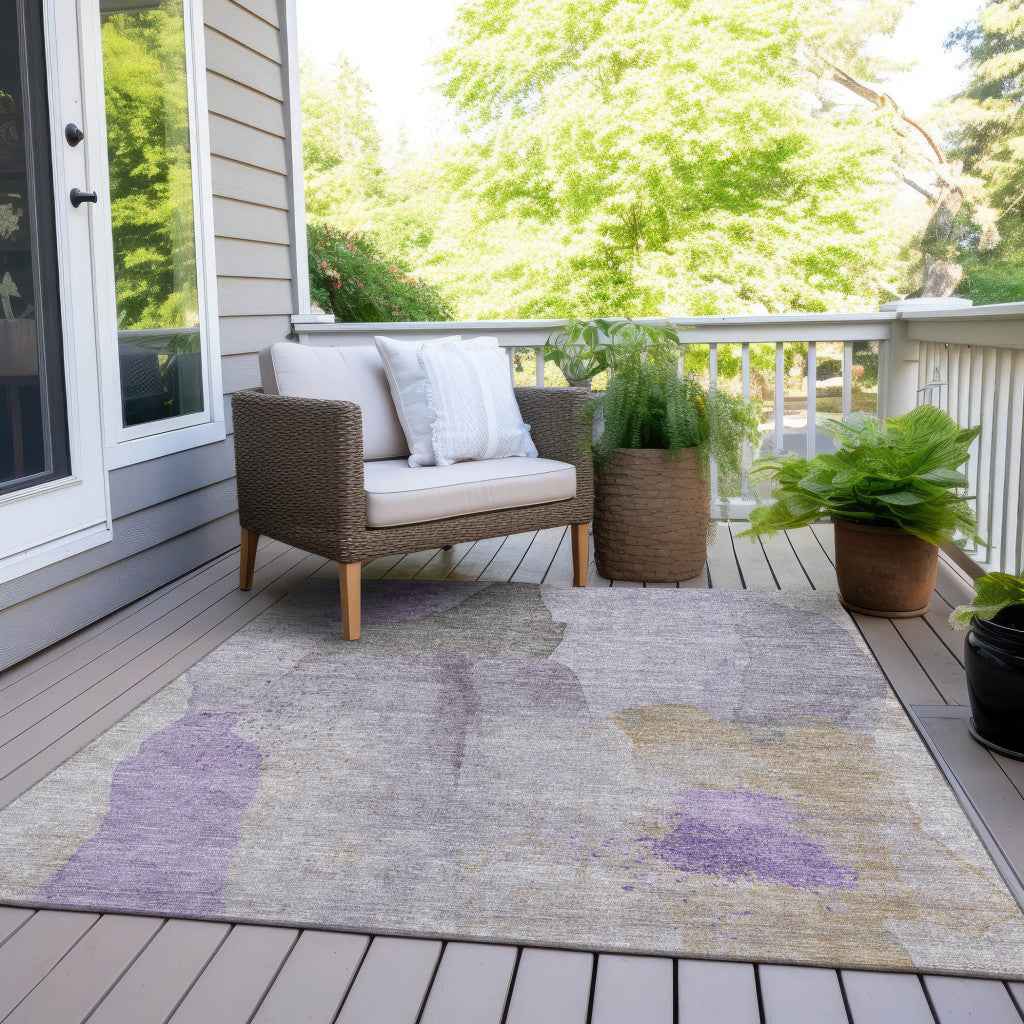 5' X 8' Lavender And Gray Abstract Washable Indoor Outdoor Area Rug