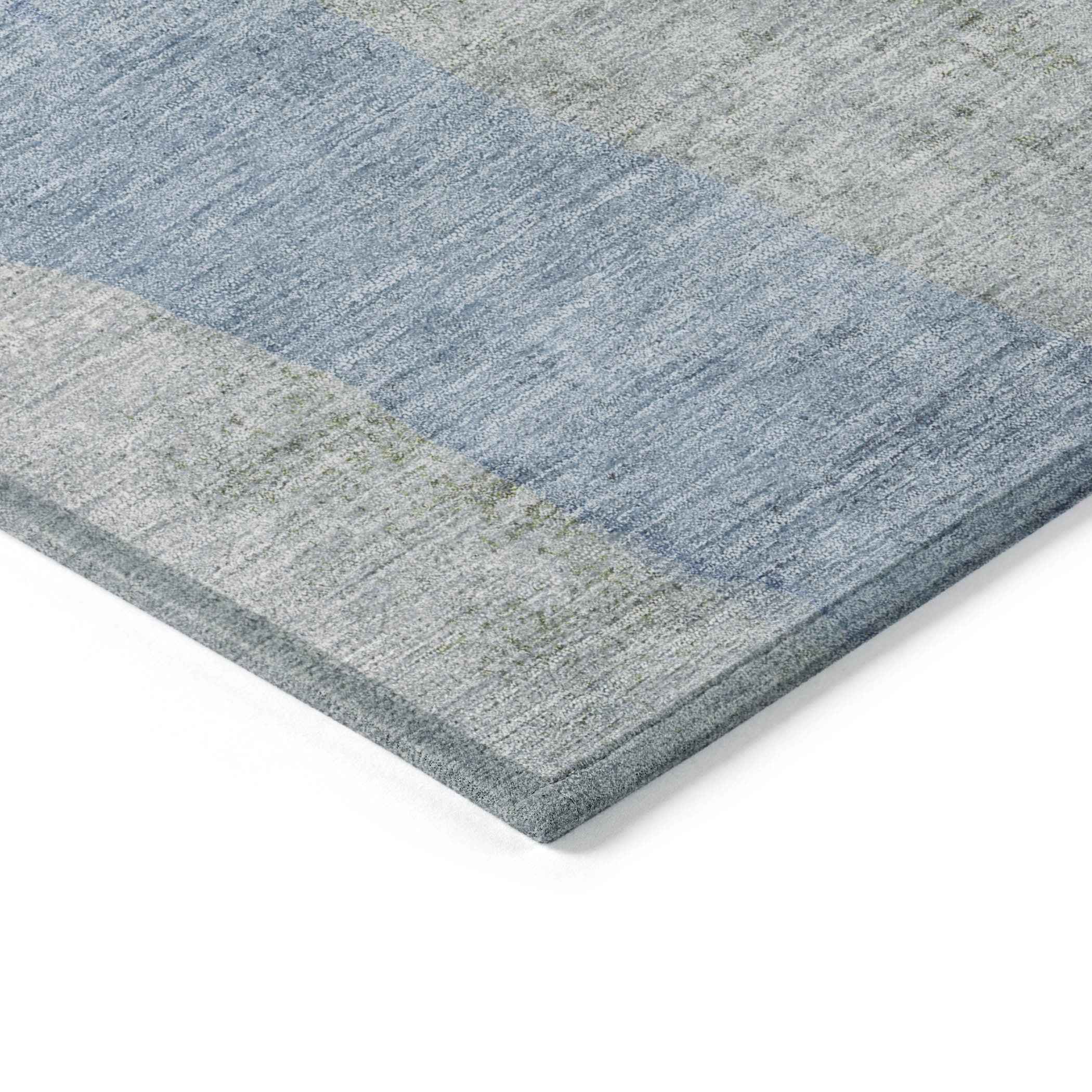 8' X 10' Denim Blue And Gray Abstract Washable Indoor Outdoor Area Rug