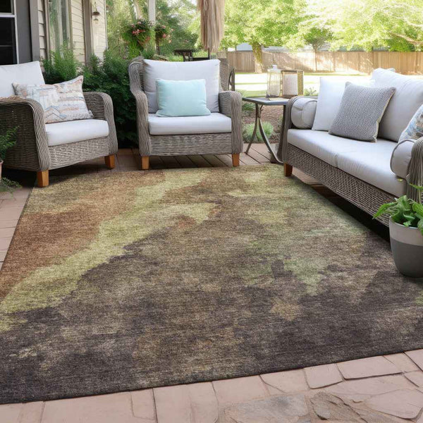 3' X 5' Brown And Fern Green Abstract Washable Indoor Outdoor Area Rug